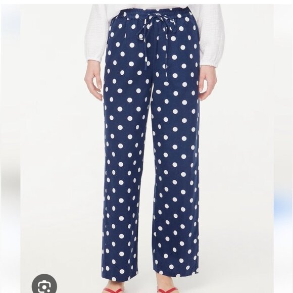 J. Crew Factory Pants - J. Crew Petite Slim Wide-Leg Drawstring Pant in Navy/White Polka Dots/NWT/P14